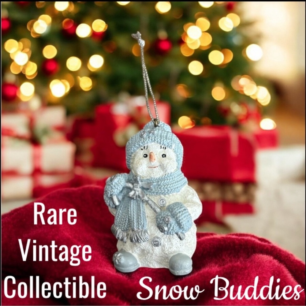 Vintage Snow Buddies Christmas Ornament Encore Group Snowman Blue White Silver